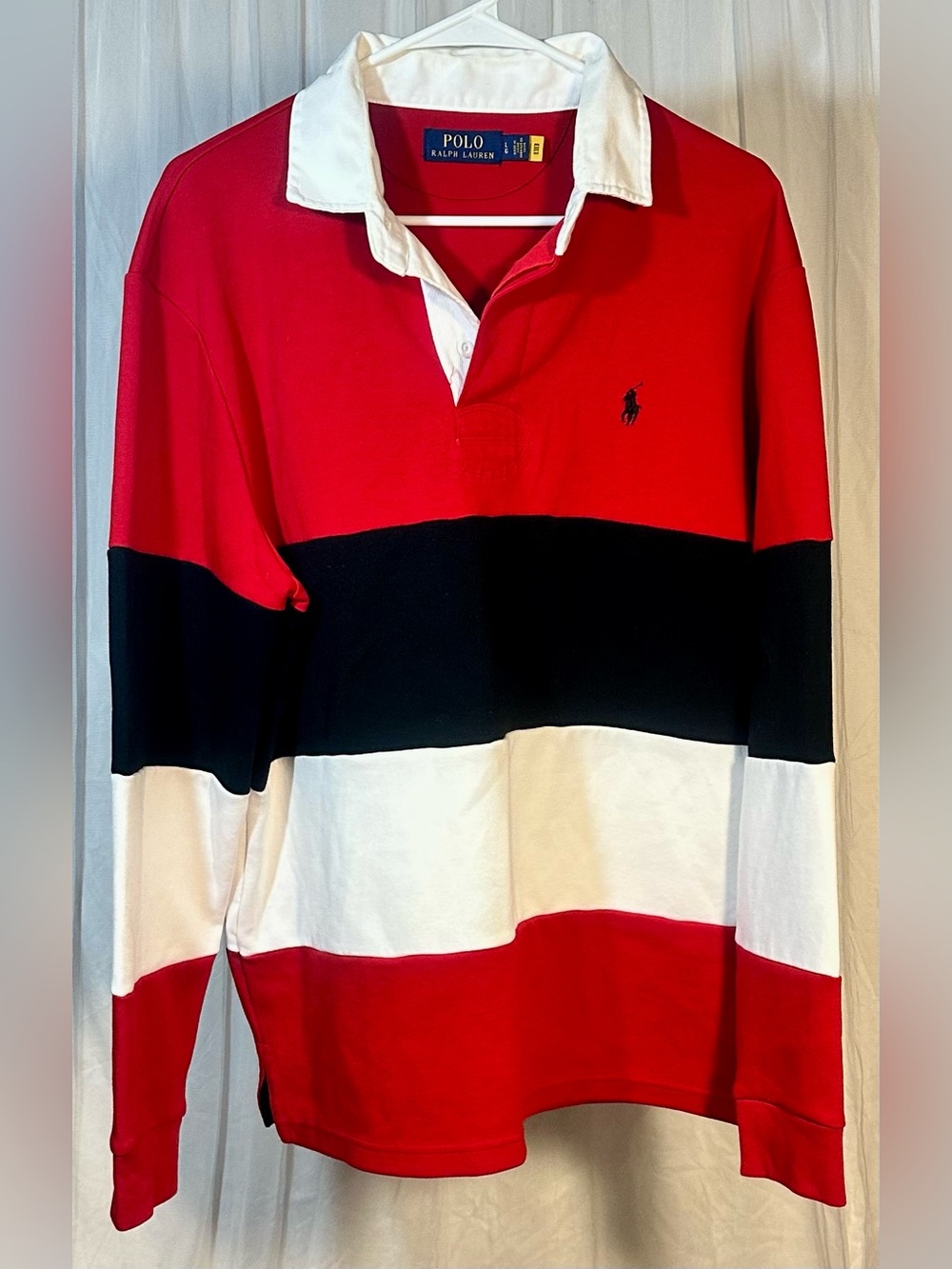 Polo Ralph Lauren Long-Sleeve Rugby Shirt - Colorblock Striped Red Black White L